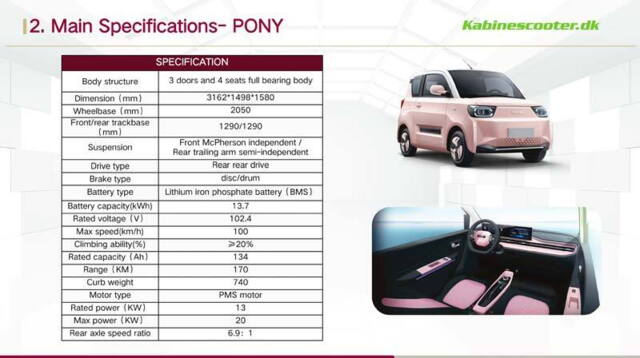 PONY Main Specifications cabinescooter.com