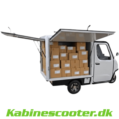 Cargo Kabinescooter - Set fra siden og fyldt med kasser i lad boksen
